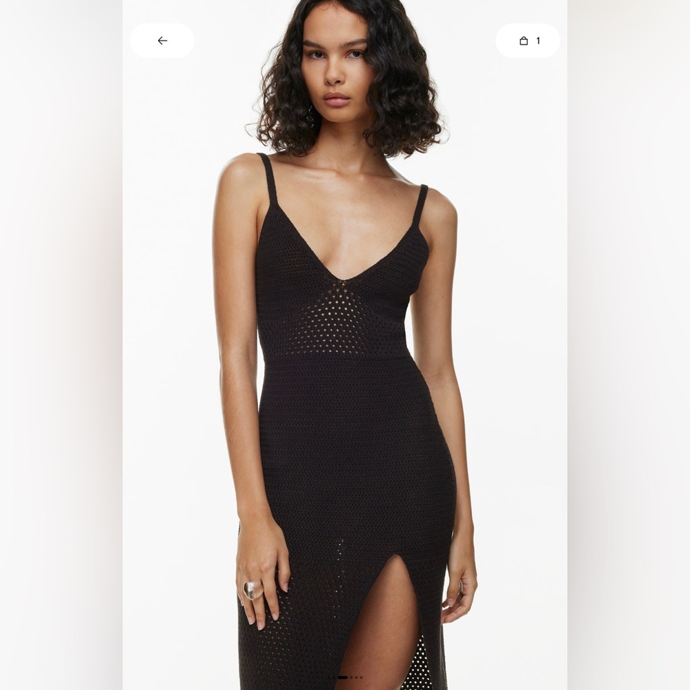 Aritzia Black Knit Midi Dress with Thigh Slit